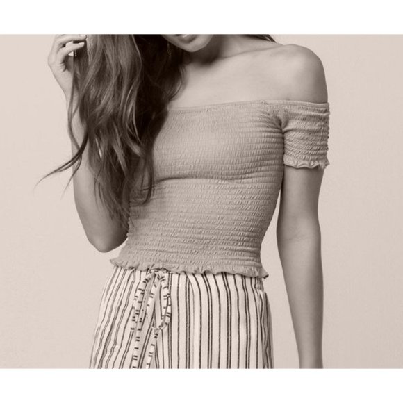 BUNDLE Off-The-Shoulder Tops Grey Wrap Terracotta Pink Coral Smocked Blouse XS - Picture 7 of 13